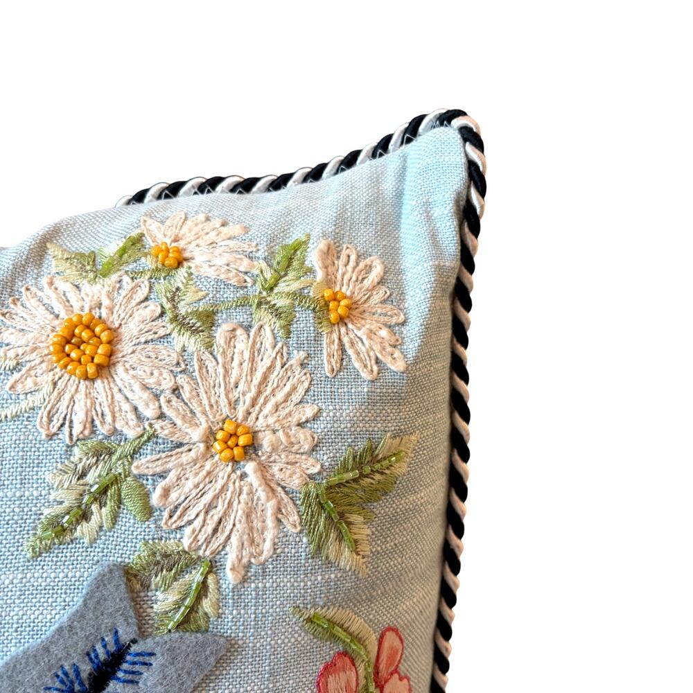 NEW Mackenzie-Childs Floral & Bee Throw Pillow 18x18 Embroidered Spring Decor - Picture 5 of 13